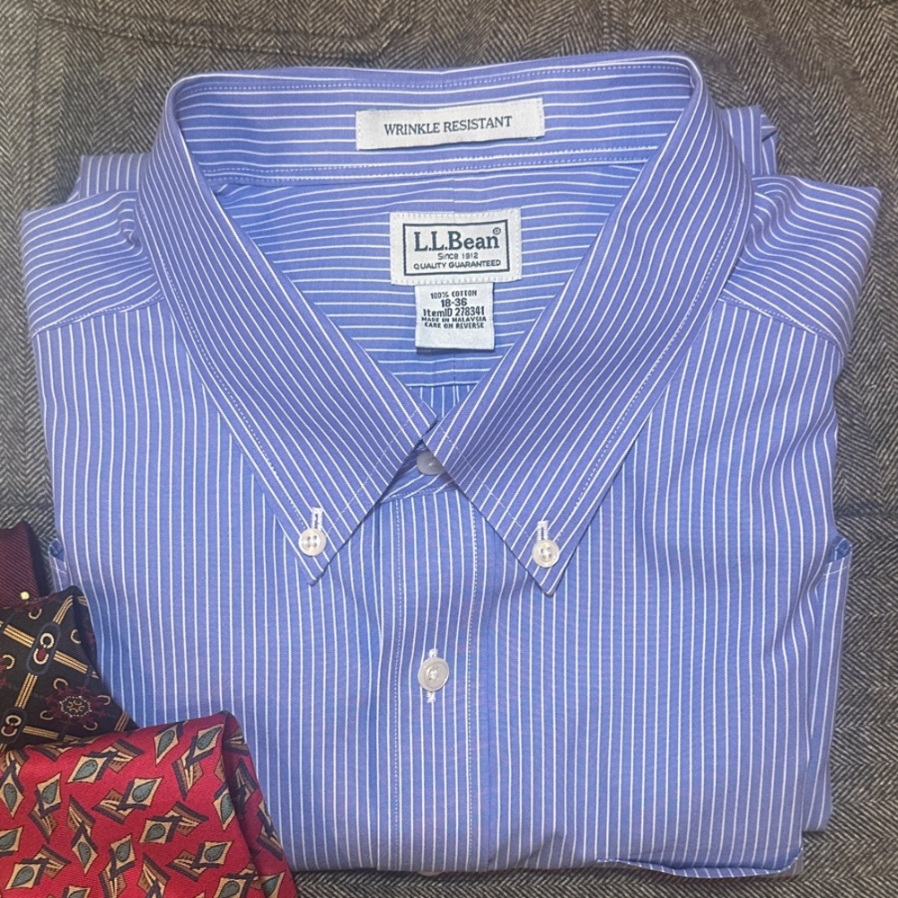 L.L. Bean Men's Blue Pinstripe Dress Shirt